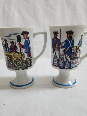 Blue & White Historical Soldier Pedestal Mugs